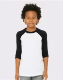 BELLA + CANVAS Youth Three-Quarter Sleeve Baseball Tee
